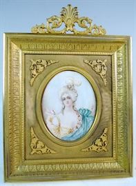 Miniature painting in French Bronze Frame C.1880