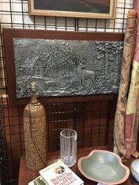 Cork Lamp, Pewter Wall Hanging Piece 