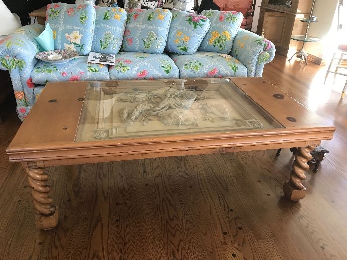 Unusual carved insert coffee table