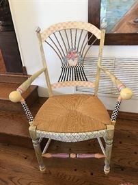MacKenzie-Child's chair, rush seat with arms