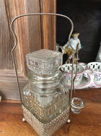 Antique glass jar and stand/holder