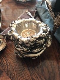 Sterling silver individual nut / mint dishes, lily design