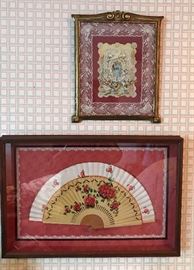 Framed antique fan and card