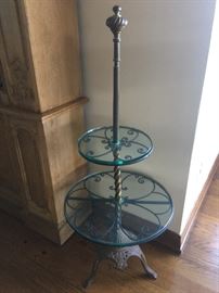 Vintage 2-tier glass and iron table