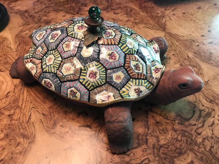 MacKenzie-Childs hand painted ceramic tureen in the shape of a turtle