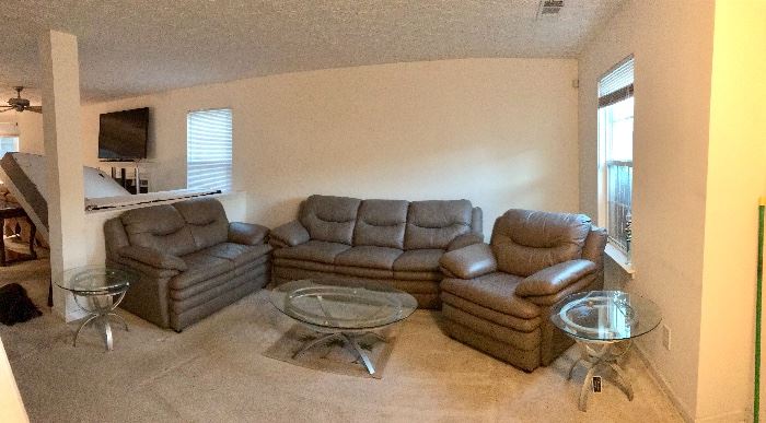 Real Leather Sofa, Love Seat and Chair $800 obo