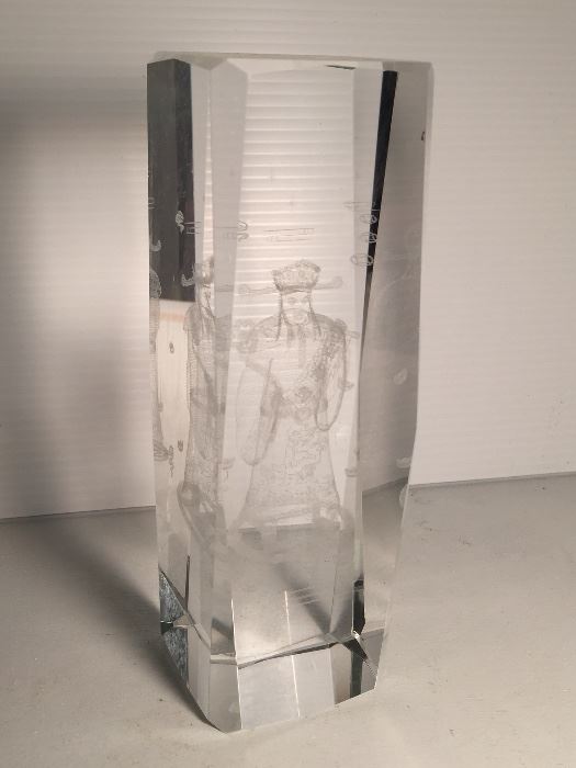 Glass Pillar 3D Etched Inside 6" Tall 