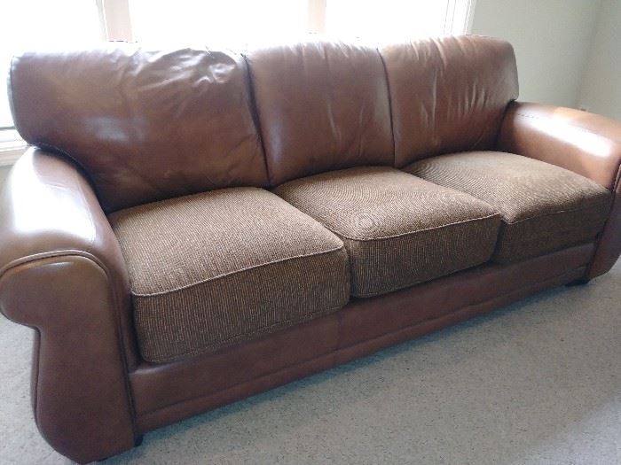 Leather sofa w/upholstered cushions