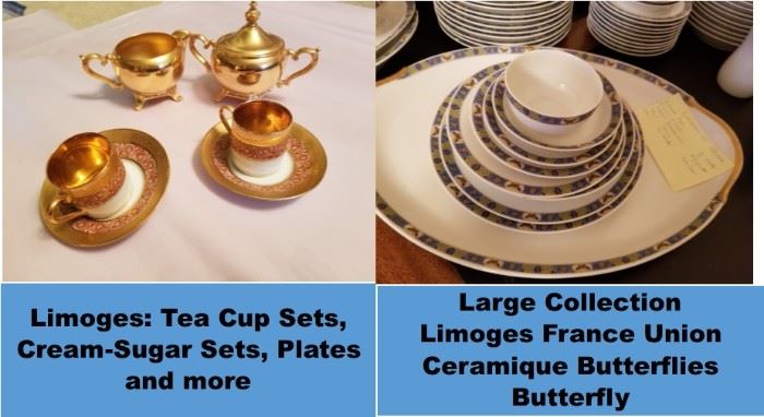 Limoges plates and tea cups.  Limoges France Union Ceramique UC Butterfly china - huge set