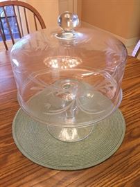 Cut crystal cake stand and dome