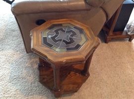 2  Glass Top Oak End Tables