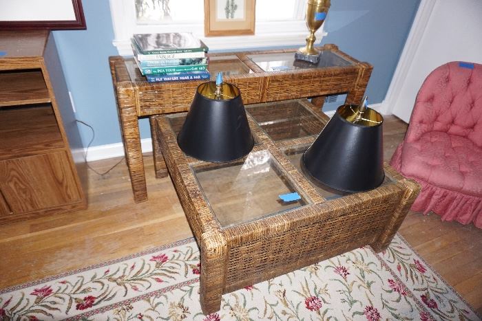 WICKER AND GLASS TABLES
