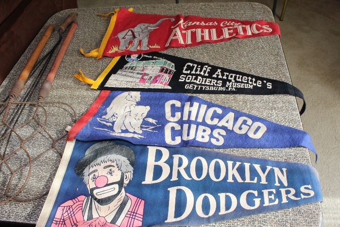 vintage Brooklyn Dodgers "Bum" Pennant, Chicago cubs, Kansas City Athletics