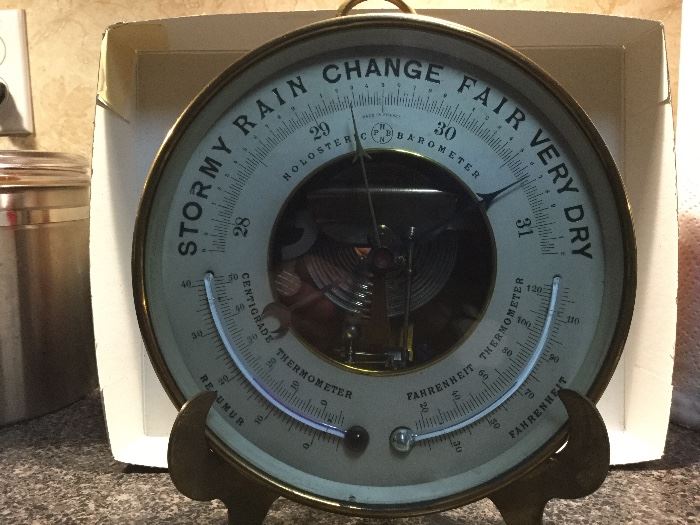 1870 Pertuis, Hulot & Naudet Barometers, Made in Paris 6.5" diameter brass-cased aneroid barometer original condition.