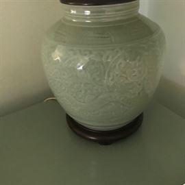 Celadon lamp with jade finial