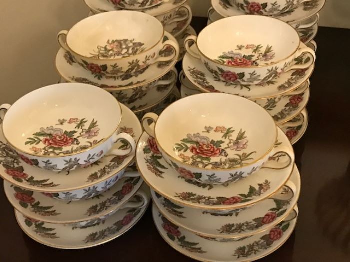 Wedgewood two handled soups with under plates