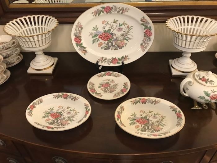 Wedgwood serving pieces with pair of white and gold compotes (made in Portugal)