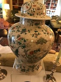 Large Oriental urn.  Top has been repaired.