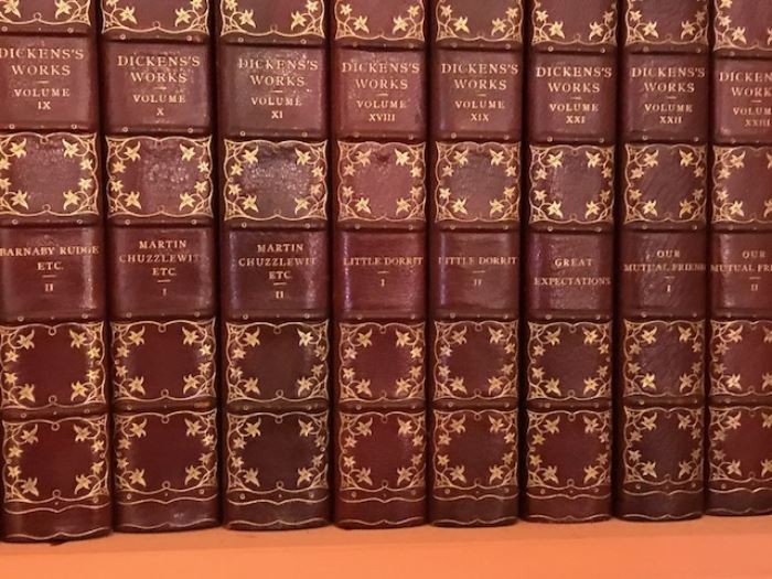Antique leather set of Dickens' works