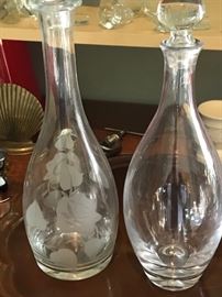 Pair of blown and etched decanters