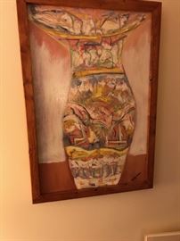 Large vase painting by noted outsider artist, Andy Kane