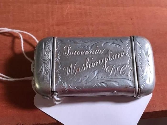 Antique aluminum souvenir match case