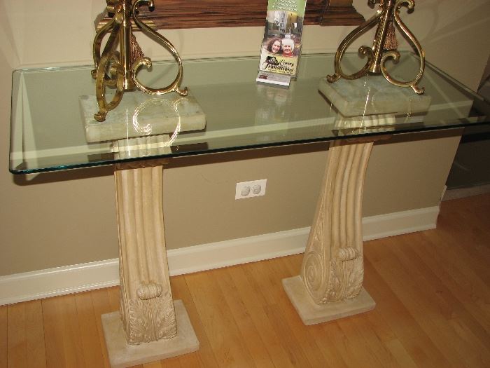 entryway table - columns with glass top