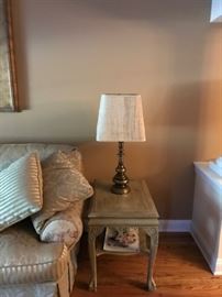 one of 2 painted end tables and lamps SOLD