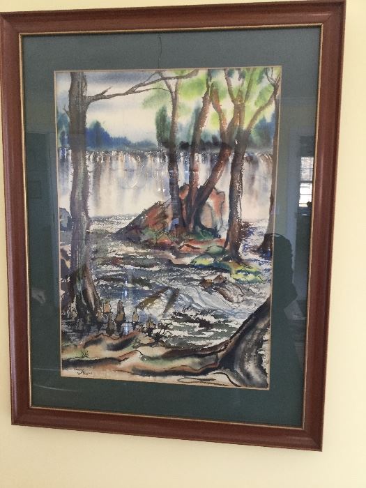 Watercolor of Steven’s Mill scene in Wayne Co. by Immy Withers, prominent Goldsboro artist.