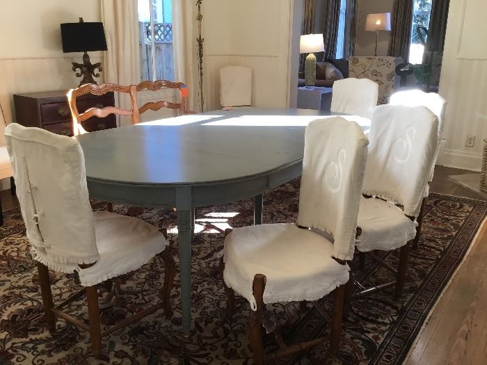 Round table grey painted table with two extensions