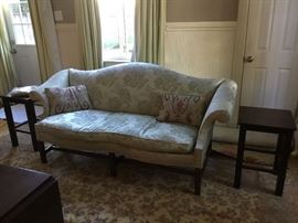 Chippendale style green damask down setee