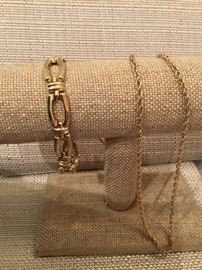 14kt gold bracelet & gold rope chain 