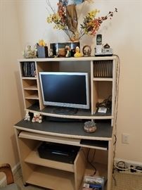 Computer Desk, Monitor, and Printer