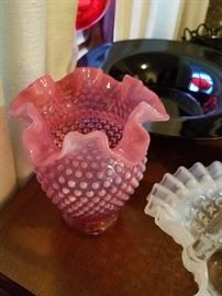 Fenton Cranberry Hobnail Vase