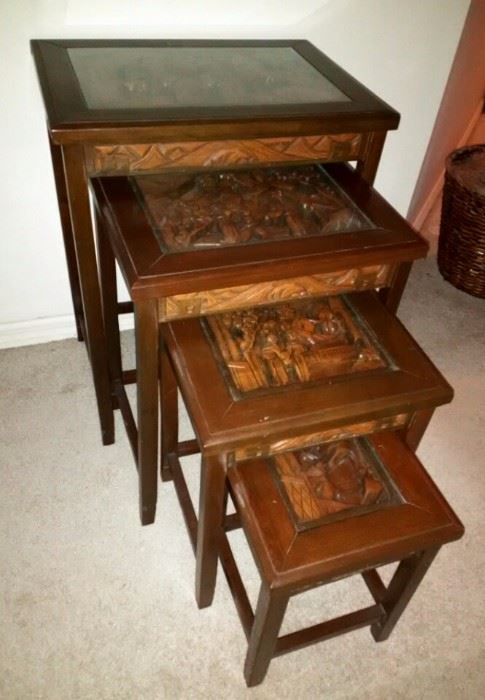 Set of 4 Carved Nesting Tables