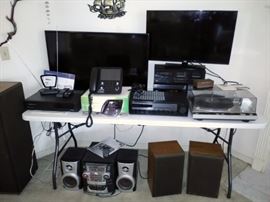 40" Insignia LED TV, 32" JVC TV, 2 Pioneer Receivers, Technics Turntable, JVC Tape Deck, etc