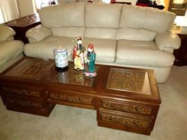 Great Oriental, Carved Wood Coffee Table w/Pass-through Drawers
