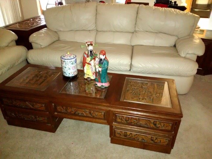 Great Oriental, Carved Wood Coffee Table w/Pass-through Drawers