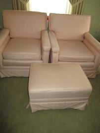 Pair of vintage chairs with ottoman