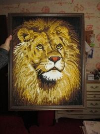Needlepoint Lion head framed