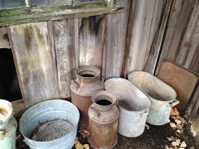 galvanized tubs, milk cans.