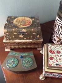 Beautiful celluloid boxes, brass, boxes and gold leaf boxes