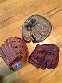 "Reach" Buckle Back early 1900's, Craft Built 1940s baseball glove, Bob Johnse's Infielder BB Glove
