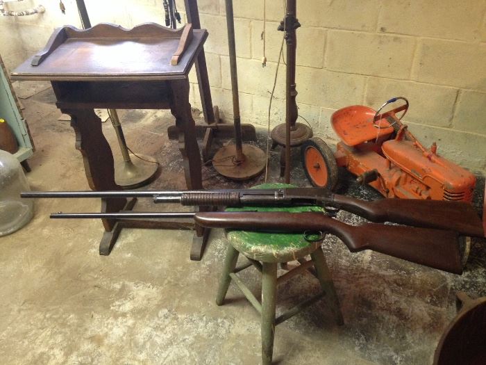 Marlin Sport 19S 12 gauge with serial no. A14712, Pump Action, approx 1906. Remington Model 41 22 cal. rifle. Single shot. Bolt action.