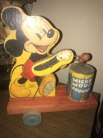 Vintage wooden Mickey Mouse Drummer  pull toy