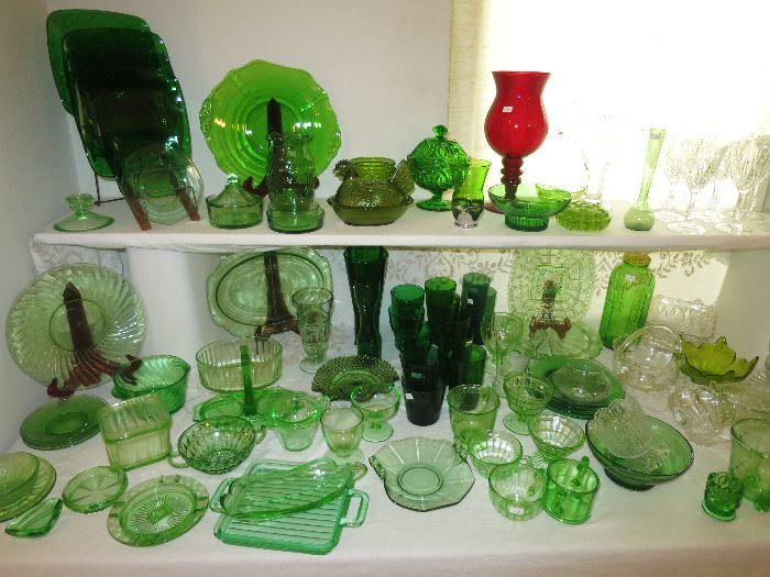 Vintage Green Depression And Vaseline Glass