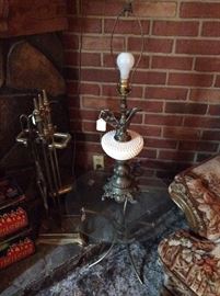 Glass table,vintage lamp