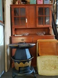 China Closet / Wood Stove / Vintage Tray Tables