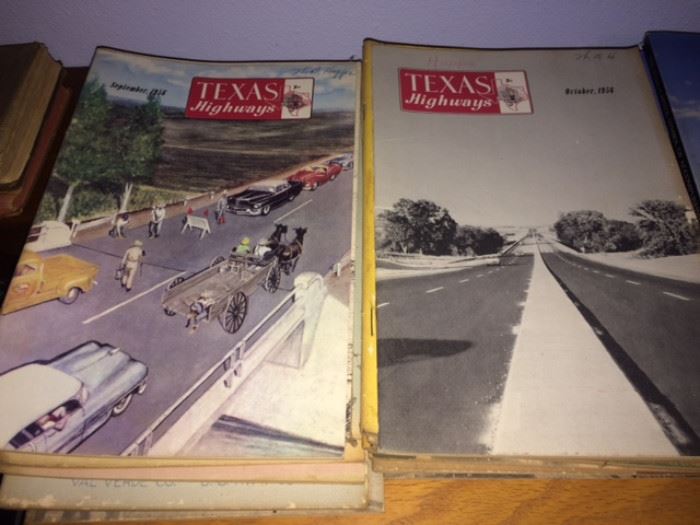 Many vintage Texas Highways magazines