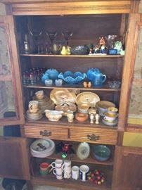Nice hutch with lustre ware , Fenton and more